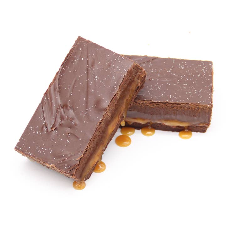 Dark Chocolate Caramel Sea Salt Fudge 8 oz. for wholesale by Farmhouse Fudge