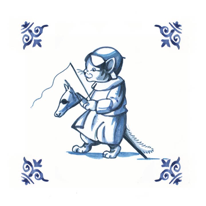 Animal Prints - Wholesale Magnet - Fridge Magnet - Cat (Delft Blue) - Horse Riding