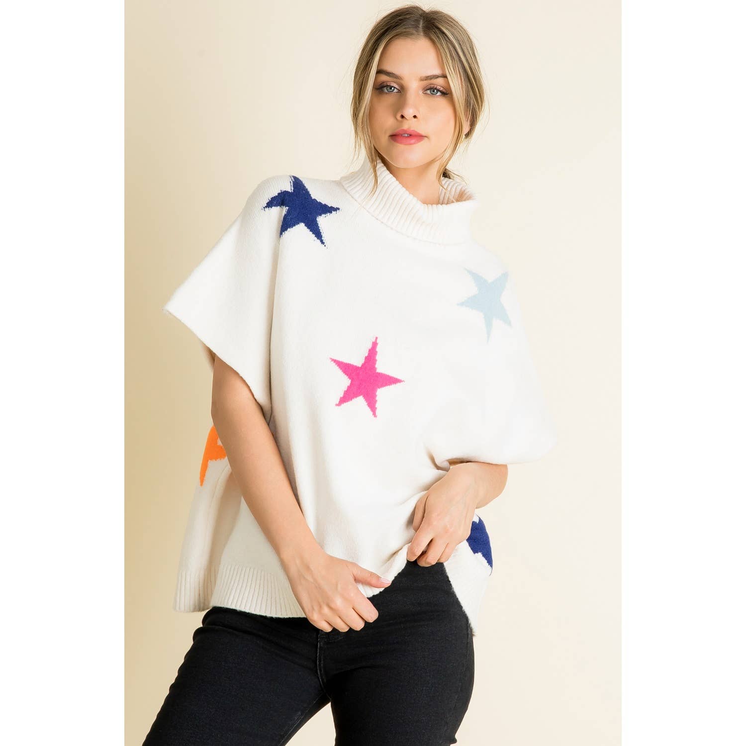 CREAM Star Pattern Poncho for wholesale on Faire0