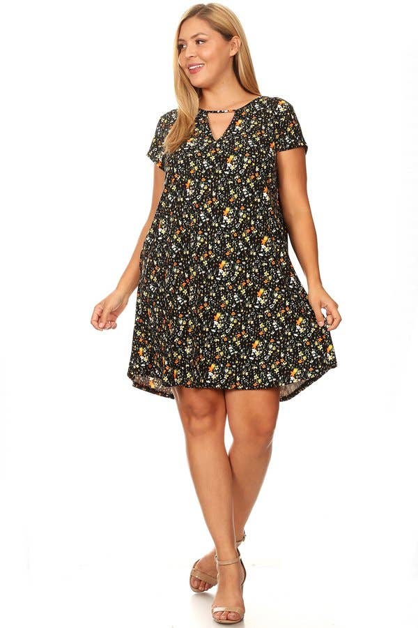 VIBE Apparel Co – wholesale Klänning - Dam – Plus mörk Ditsy blommig nyckelhål sväng klänning6