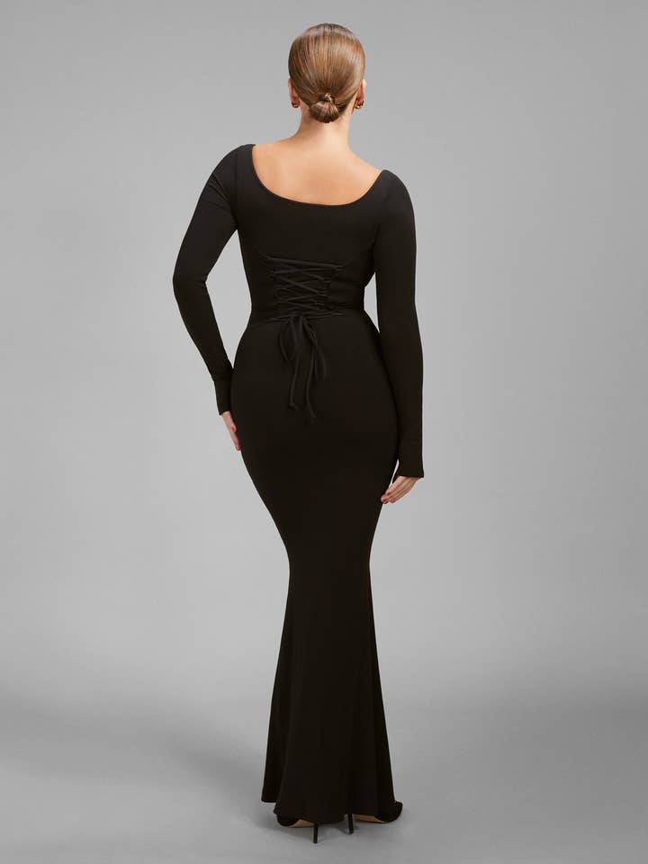 TA3 Swim - Wholesale Dress - Women's - Scoopy Long Sleeve Rib Mermaid Dress - Black