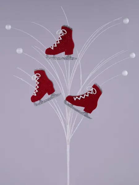 23"L Glitter/Felt Ice Skates Spray-Red-XP019524 for wholesale by General Wholesale Inc