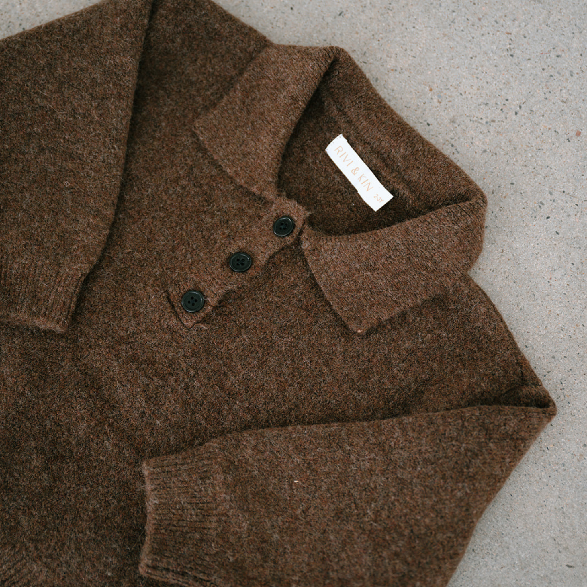 Rivi & Kin - Wholesale Knit Sweater - Kids - Long Sleeve Polo - Cocoa1