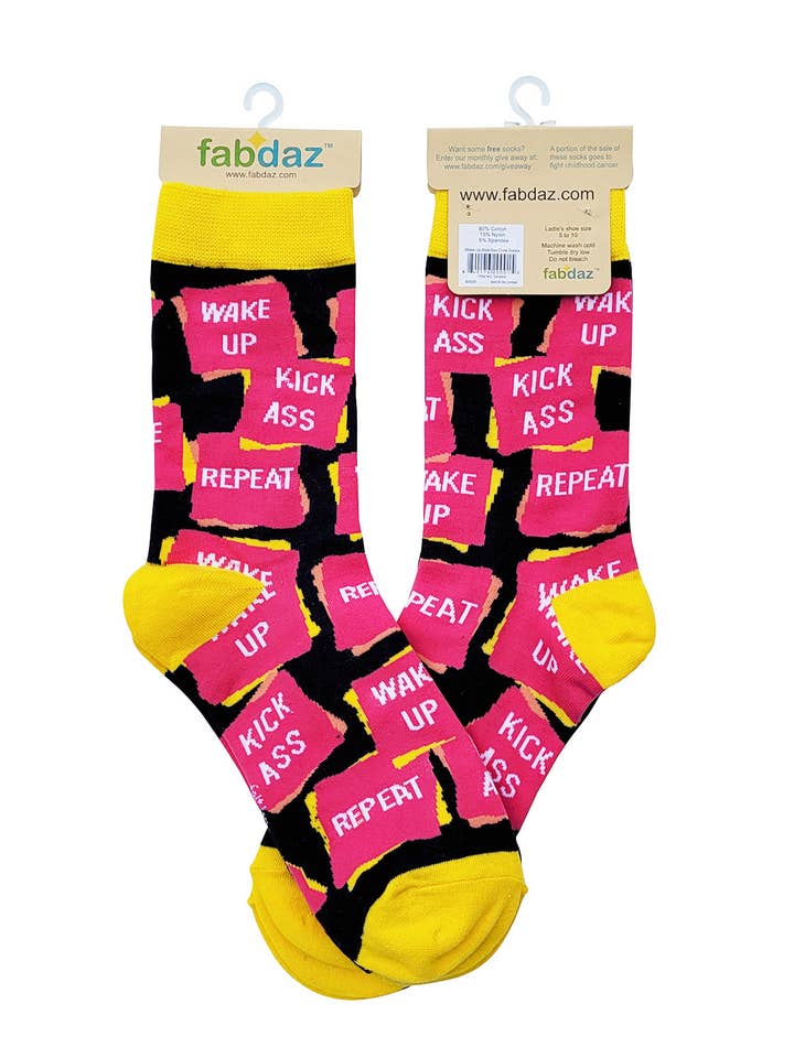 Fabdaz - Wholesale Socks - Women's - Wake Up Kick Ass Repeat Women's Crew Socks4