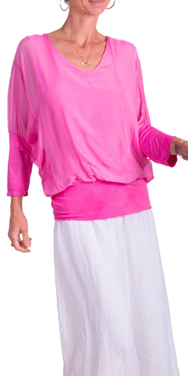 Gigi Moda - Vente Chemisier – femme - Blouse en soie à manches longues et col en V avec taille à bandes36