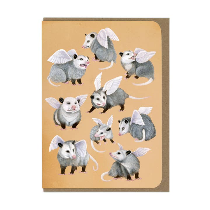 Opossums with Wings - Angel Possums - Blank Card for wholesale by Amy Rose Moore Illustration