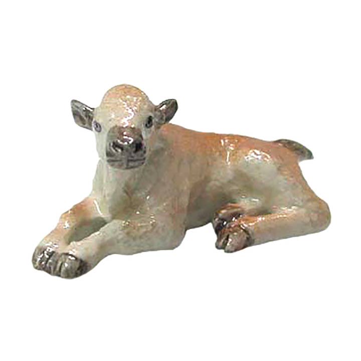 Figura en miniatura de porcelana de bisonte bebé acostado Northern Rose para venta al por mayor de Little Critterz