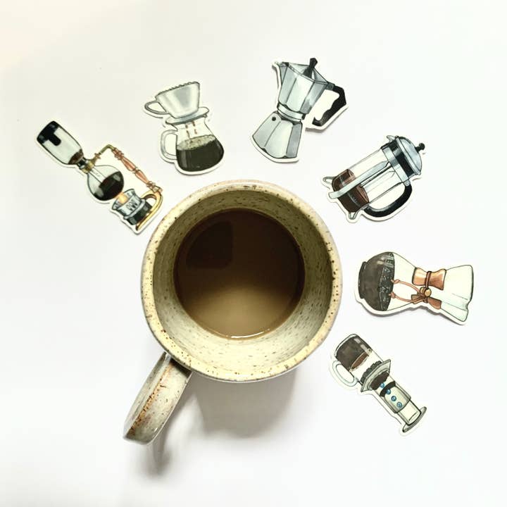 Coffee Maker Sticker Set for wholesale by Elissa Surabian Art