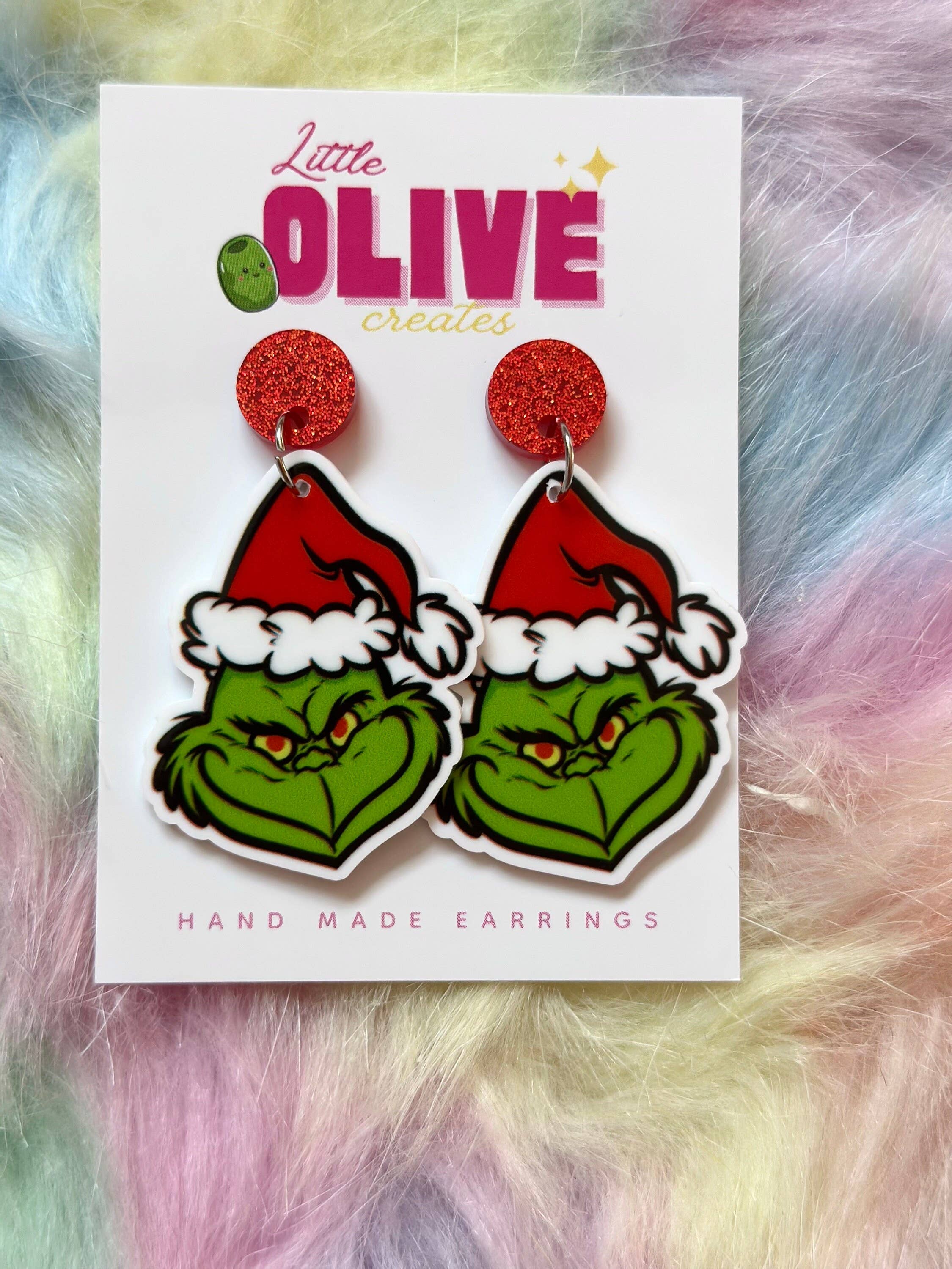 Little Olive Creates - Wholesale Hangende/ronde oorbellen - Kerst Grinch Oorbellen - Keuze uit Stekers en Hangers3
