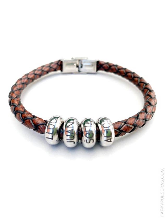 Bracciale in pelle intrecciata con orecchini marroni. per la vendita all'ingrosso da parte di Happypulseras