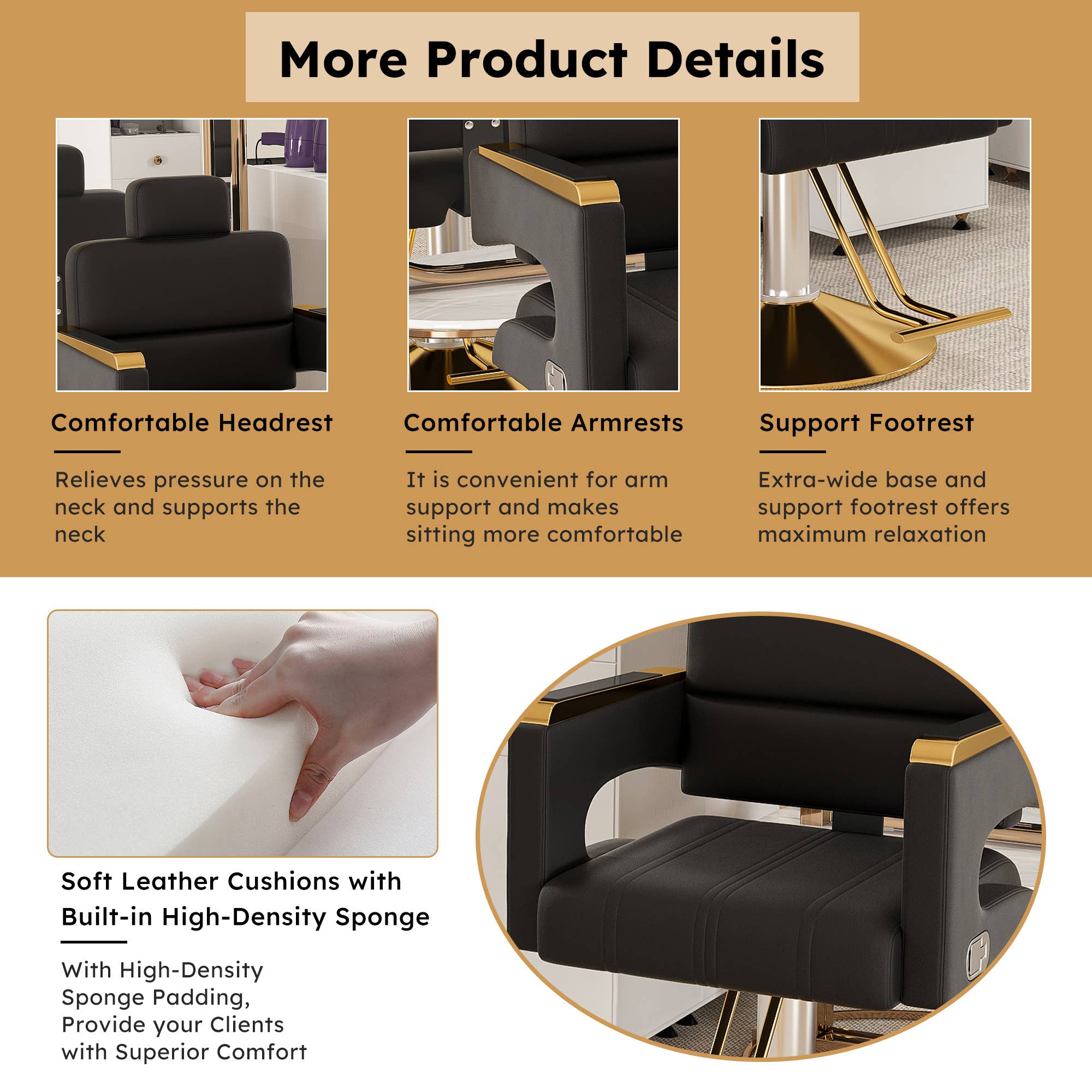 39F Inc. - Wholesale Chair - Black & Gold Professional Hydraulic Barber Salon Chair 9