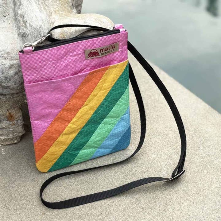 Malia Designs - Wholesale Crossbody Bag - Women's - Mini Recycled Phone Crossbody Bag - Rainbow Stripes6