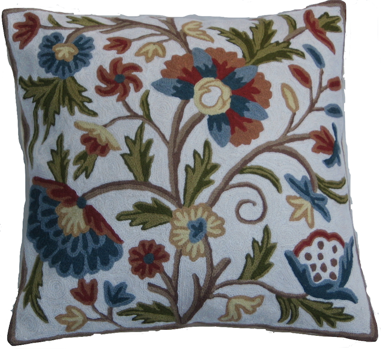 Cashmere Crafts Inc - Wholesale Throw Pillow Cover - Hand-Embroidered Chainstitch Floral Design Pillow Cover - 181