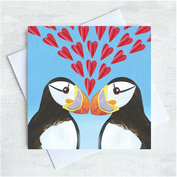 Puffin Love Bird Valentijnskaart voor wholesale door Joanne Wishart