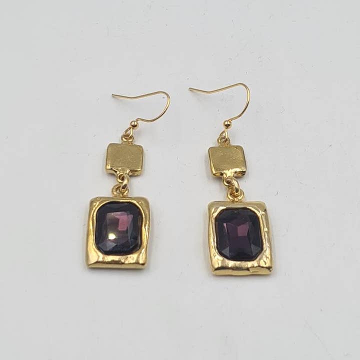 Regal Gem Rectangular Drop gold plated Earrings for wholesale by Volare