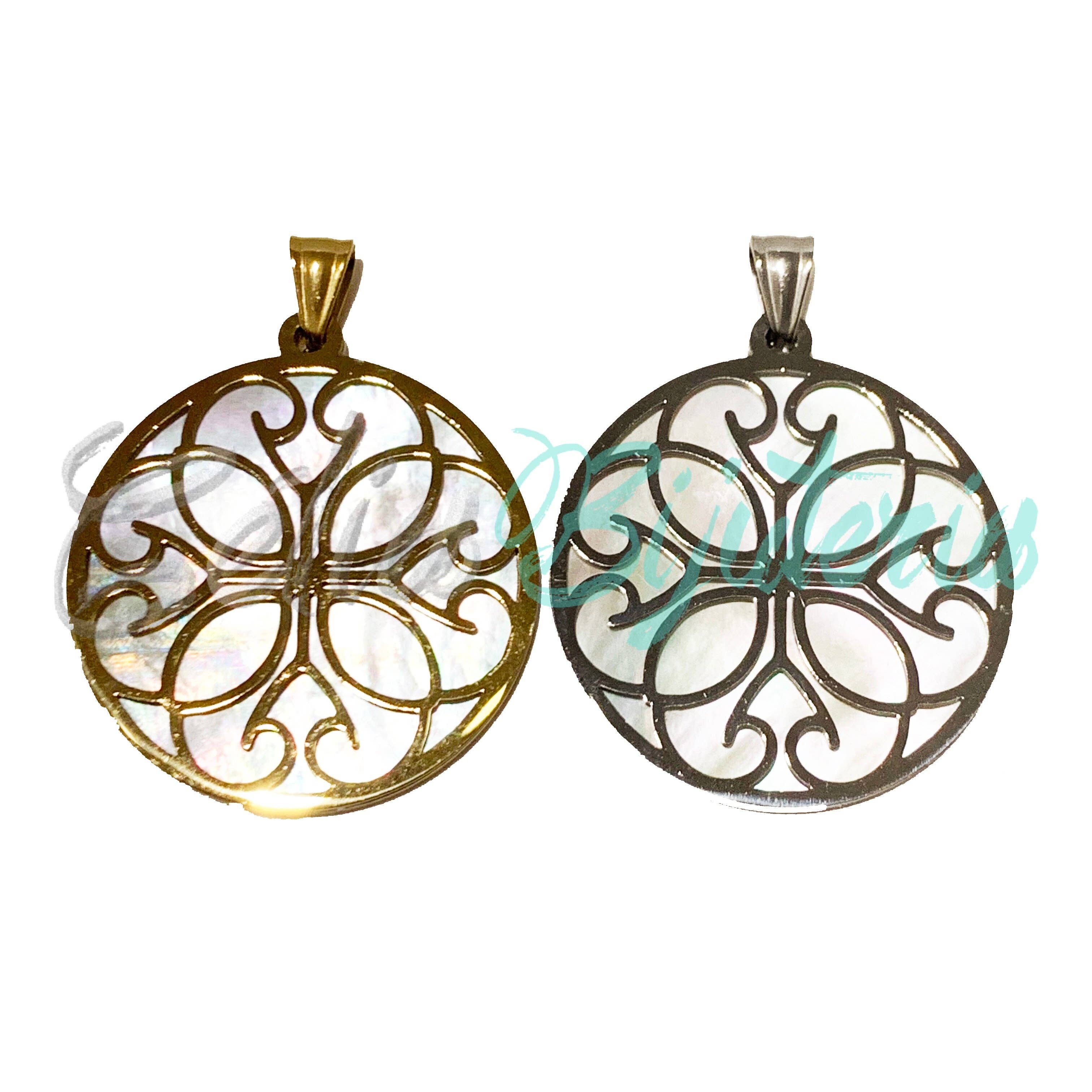 Celli Biju - Wholesale Pendant/Charm Necklace - Steel Medal/Necklace with Mother-of-Pearl4