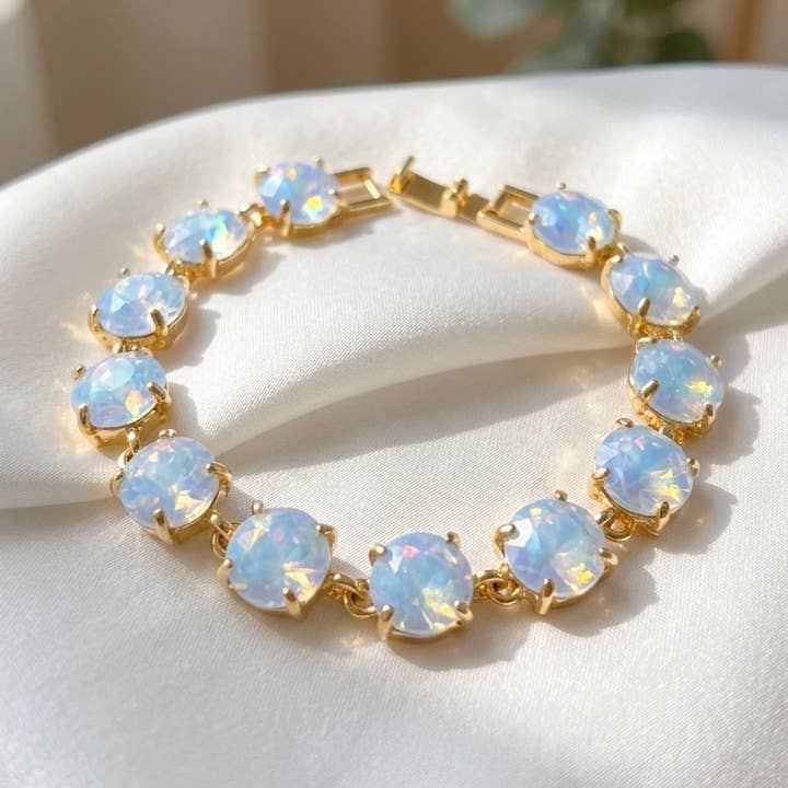 Round Cushion Cut Crystal Glass Linked Bracelet for wholesale by StarryNYC