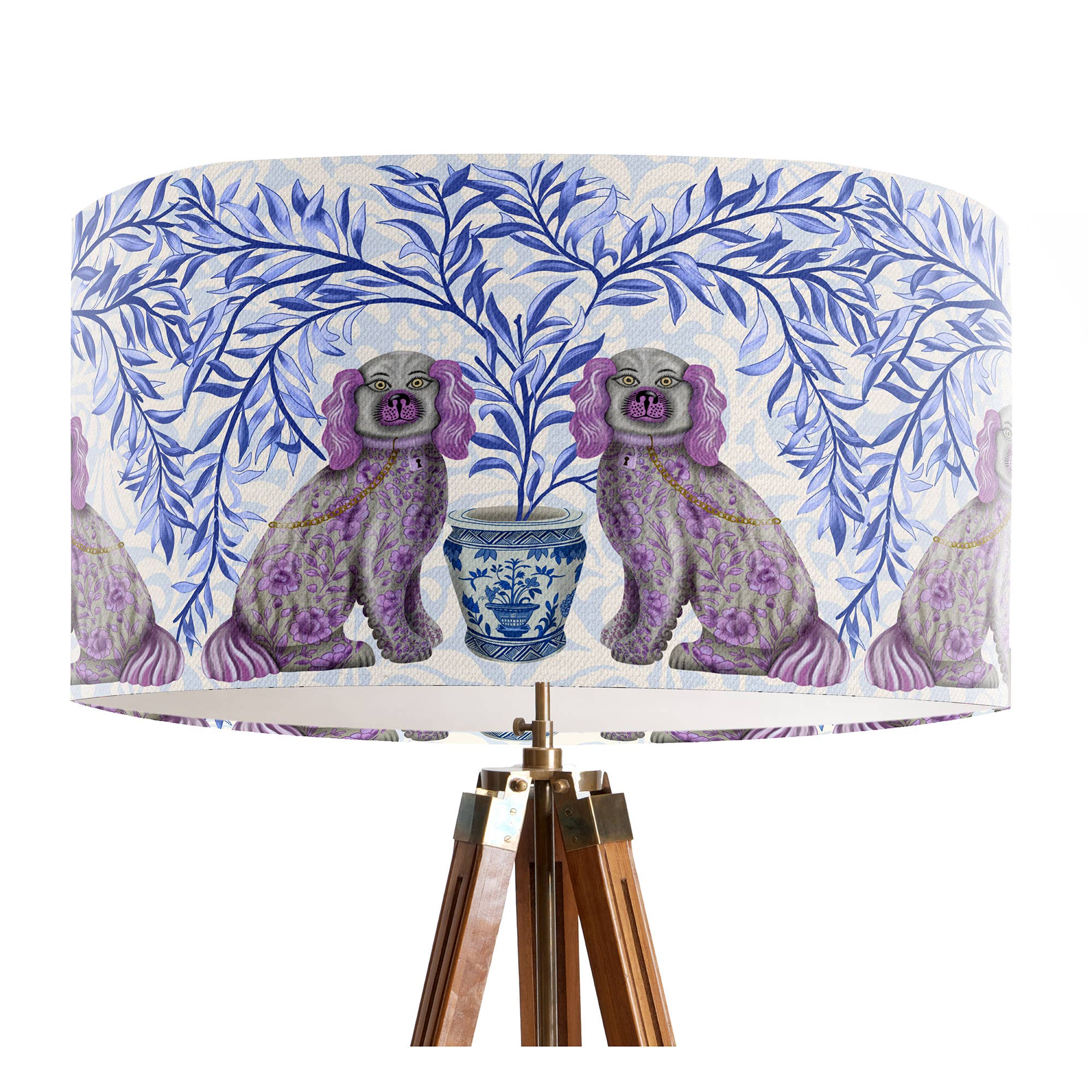 FabFunky Ltd – wholesale Lampshade – Chinoiserie Staffordshire dog twins pink blue Lampshade pack2