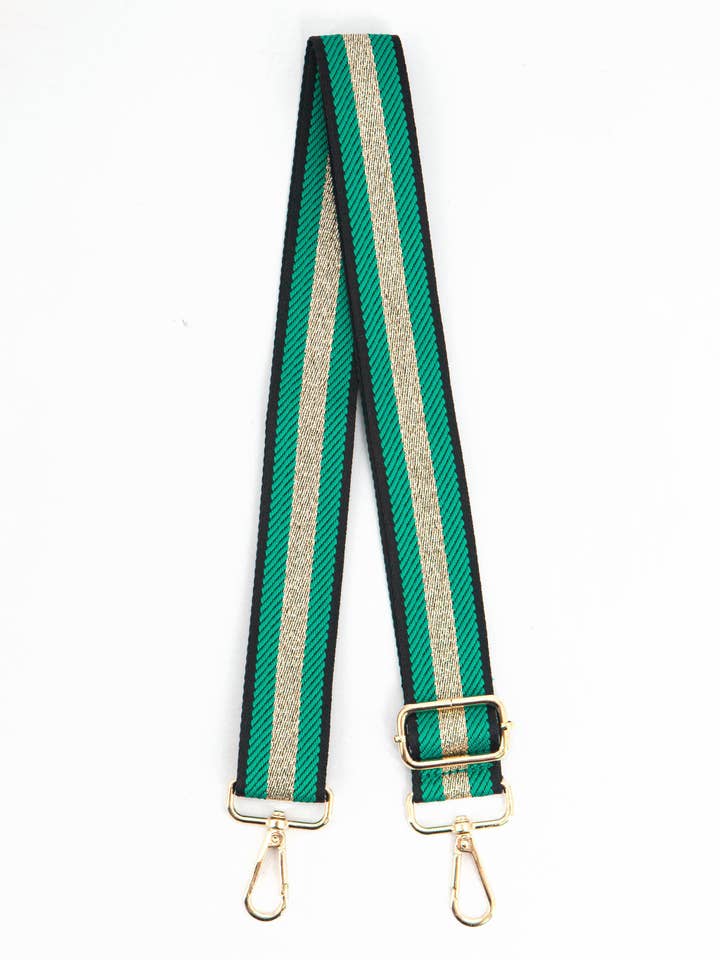Correa de bolso tejida Cailean, color verde/dorado, con rayas brillantes para venta al por mayor de Sarta Accessories