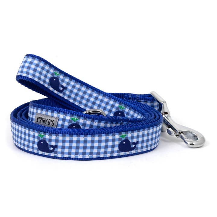 Gingham Whales Lead for wholesale by The Worthy Dog
