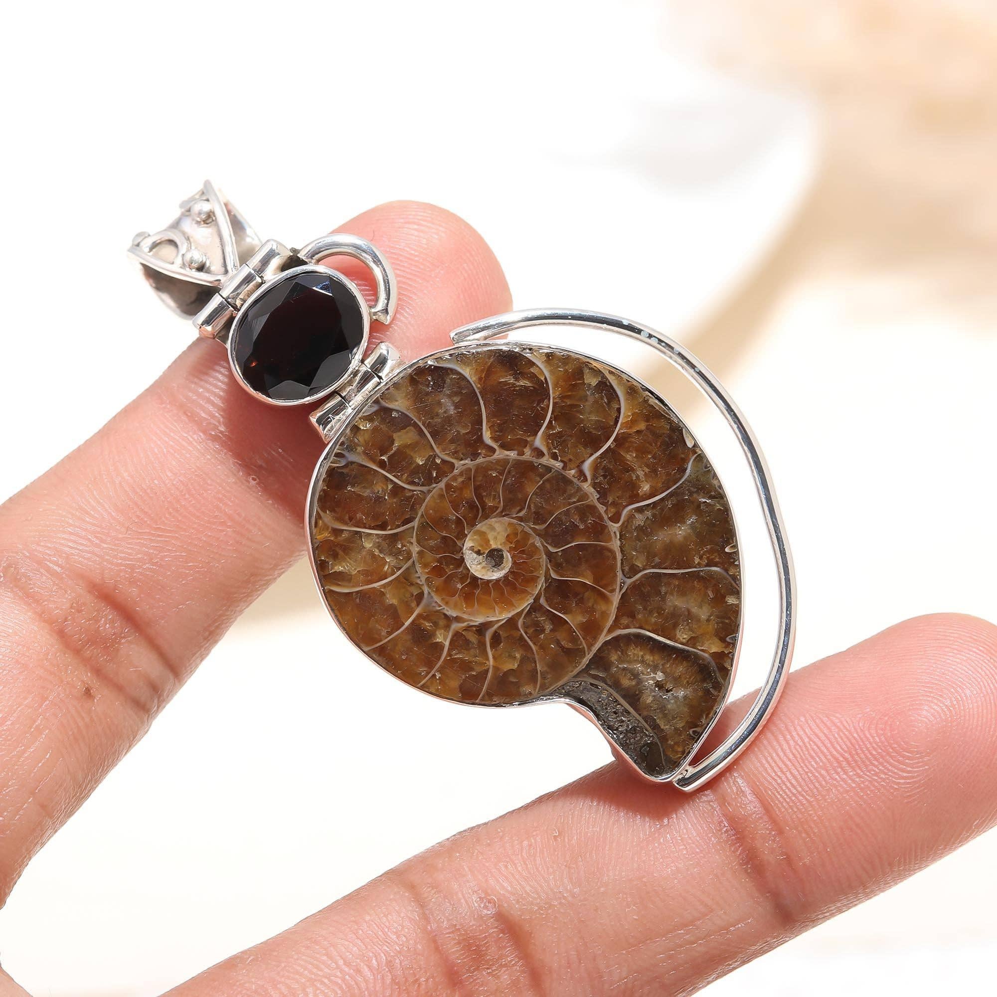 AG 925 JEWELLERY - Wholesale Individual Charm/Pendant - Natural Ammonite Fossil Snail Gemstone Silver Plated Pendant2