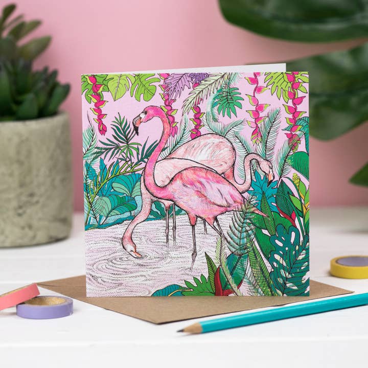 Carte de vœux flamants pour la vente par Fay's Studio