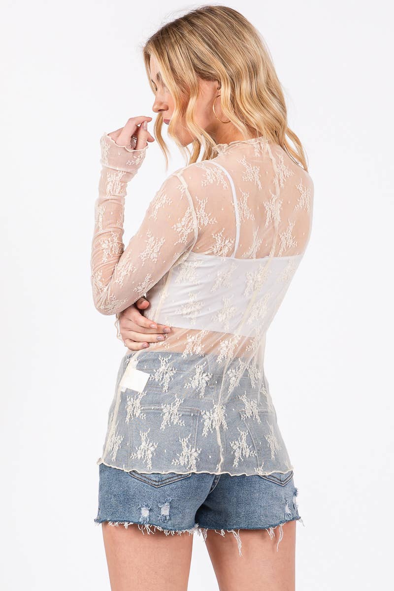 Sewn and Seen – wholesale Blus - Dam – LÅNGÄRMAD SPETSTOPP MED BLOMMÖNSTER43