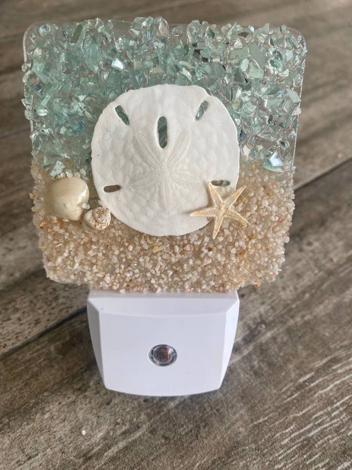 COASTAL Night Light- SAND DOLLAR with seashells for wholesale by Sea Dreams Coastal Art