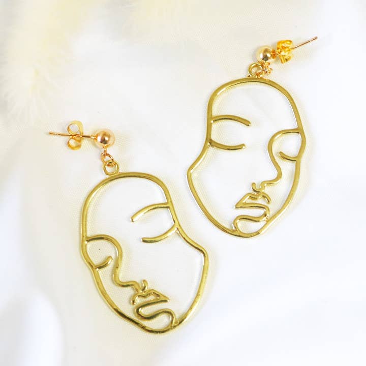 Abstract Art Jewelry, Female Face Earrings, Gold Earrings for wholesale by The Willow Creek Studio