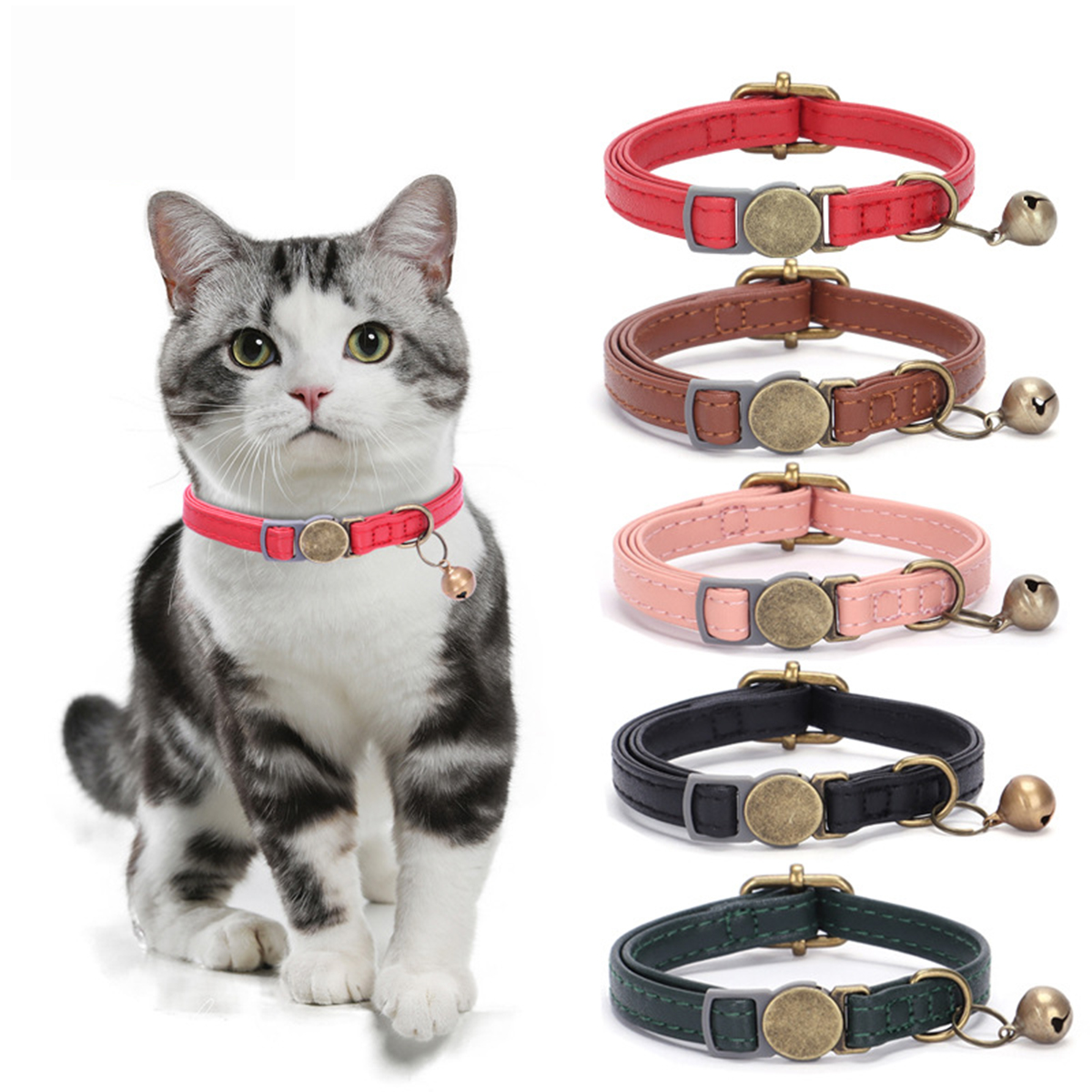 PAWPAWwholesale - Wholesale Pet Collar - Cat - Retro Leather Cat Collar with Custom Metal Buckle_CWMM75813