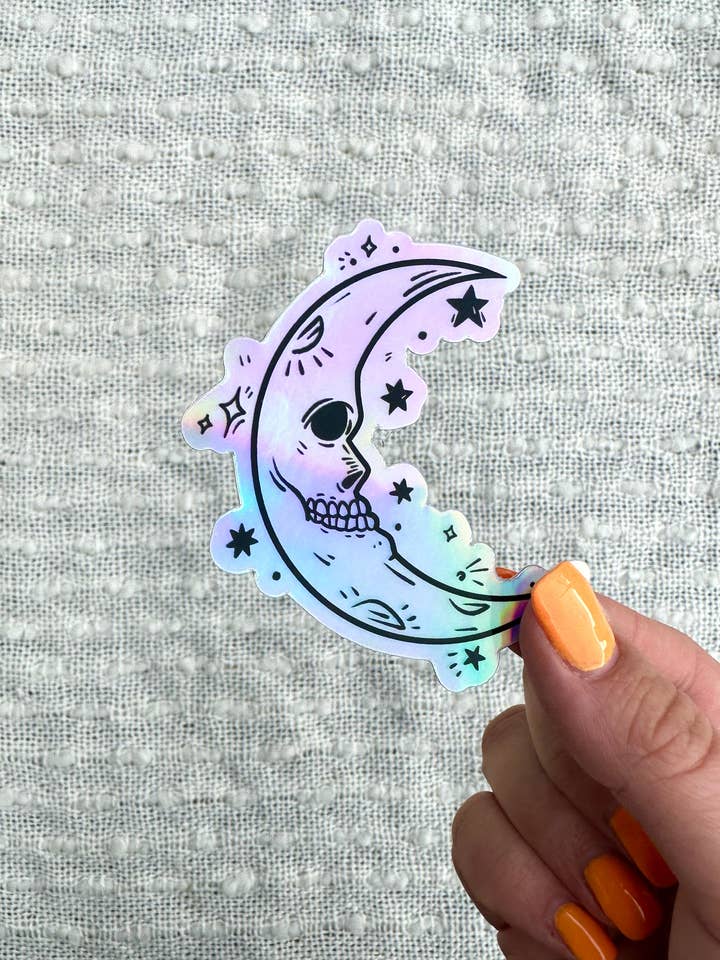 Skull Moon Celestial Water Bottle Sticker for wholesale by liadelyonart