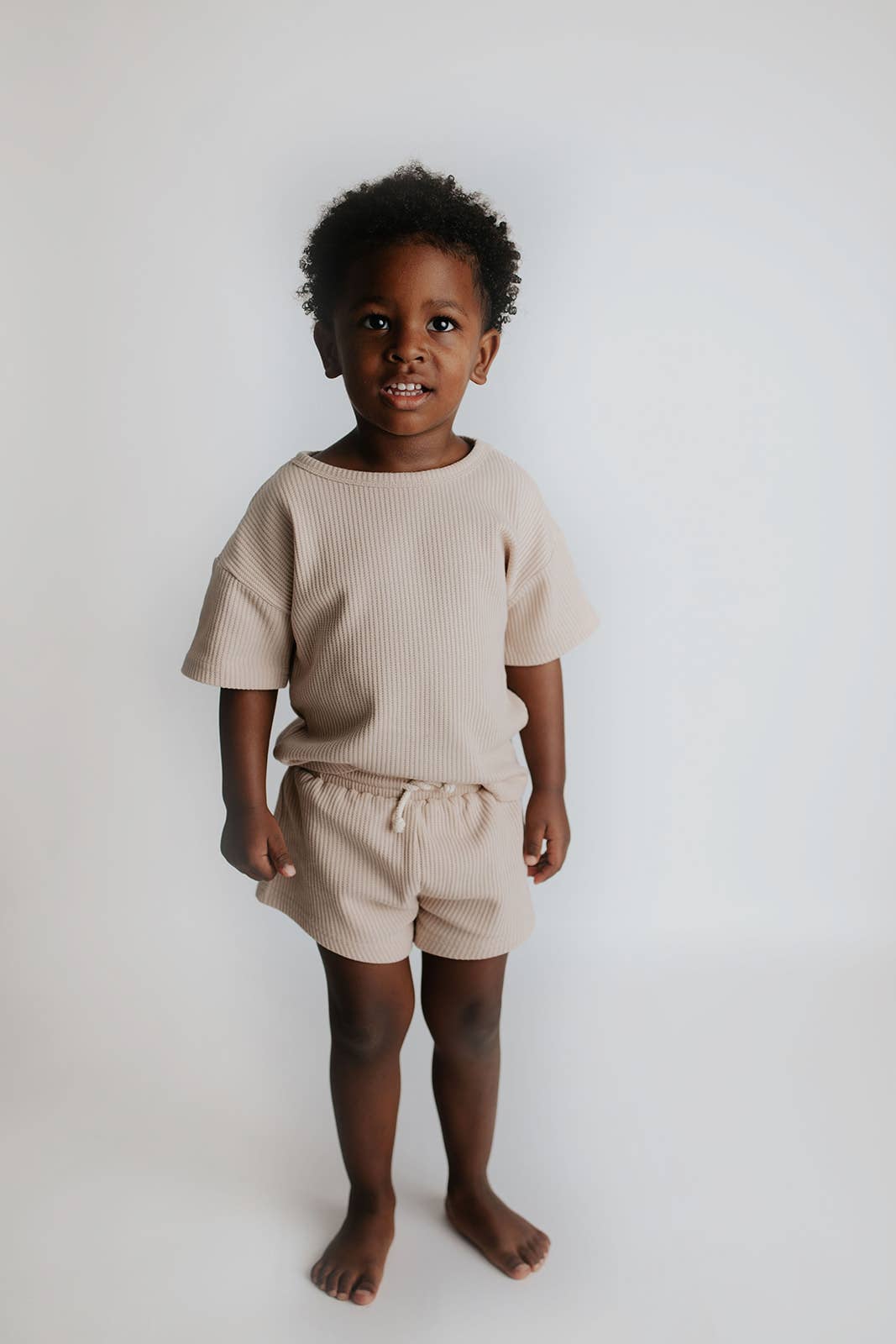 Three Little Tots – wholesale Top & short set – Kids – Tan Summer Waffle Toddler Top & Bottom Set12