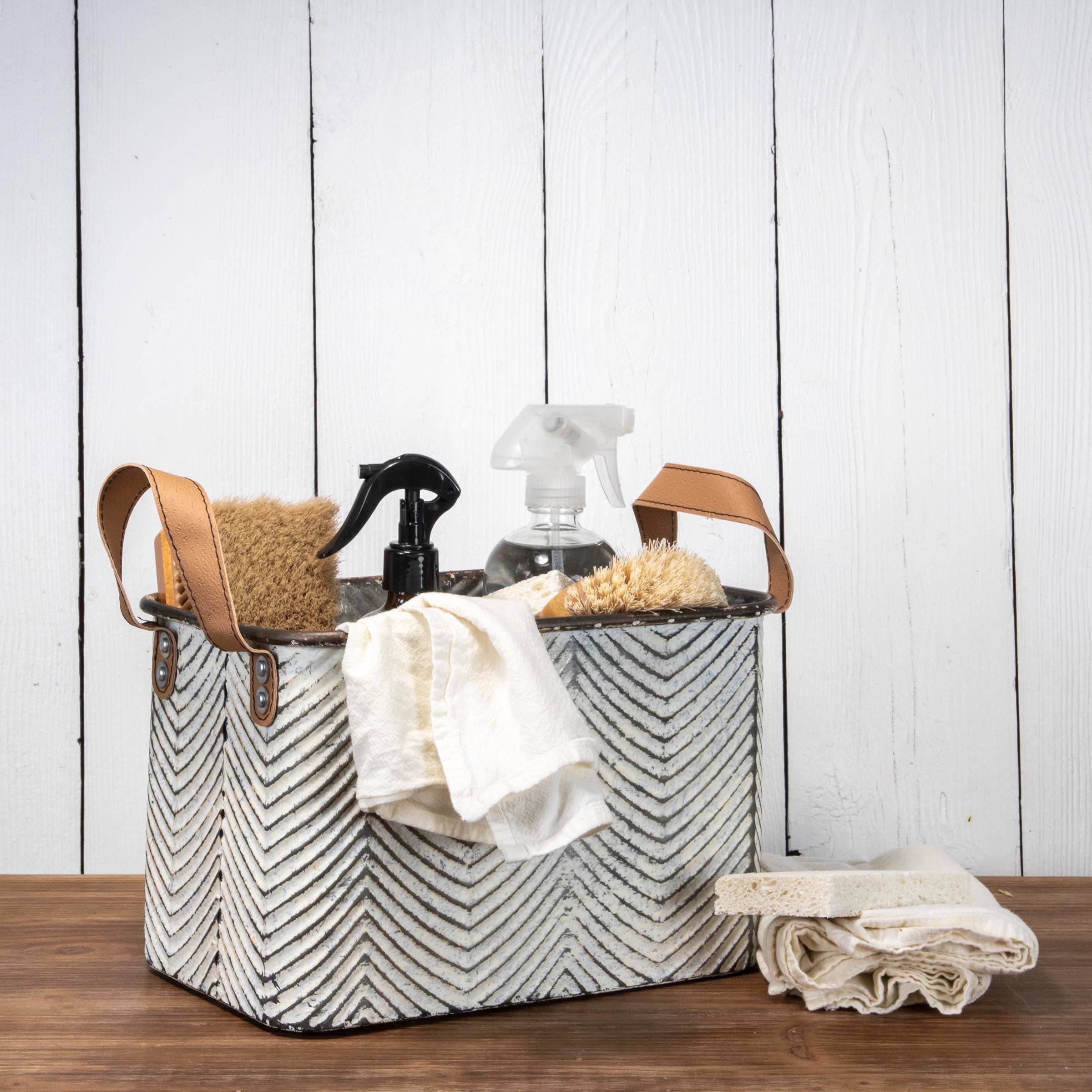 Foreside Home & Garden - Wholesale Basket - SALE - Braxton Rustic Set 3 Whitewash Gray Bins Faux Leather10