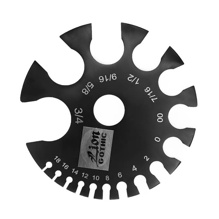 Black Steel Gauge & Millimeter Measurement Wheel Tool for wholesale by Lion Gothic