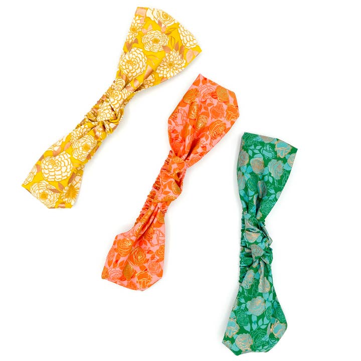 Knotted Elasticated Headband | Metallic Floral for wholesale by Wee Joys