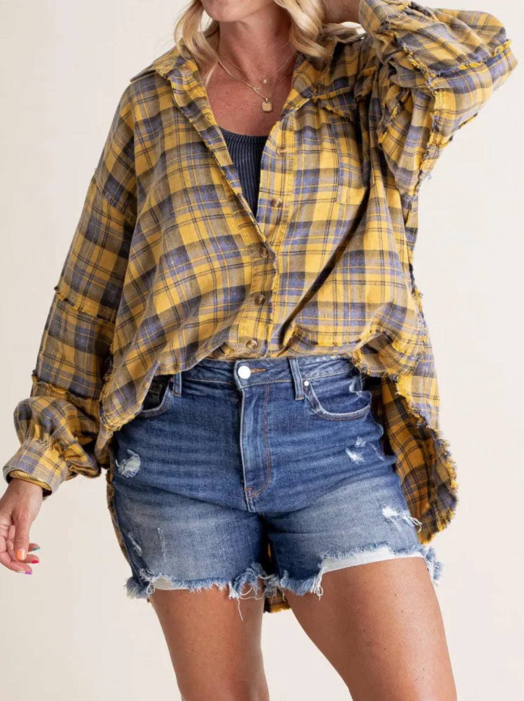 safistyle - Wholesale Button Down Shirt - Women's - Plaid Oversized Button-Up Shirt6