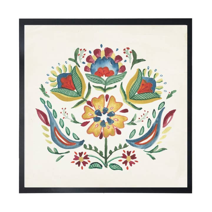 Arte popular floral del centro amarillo para venta al por mayor de Antique Curiosities Inc