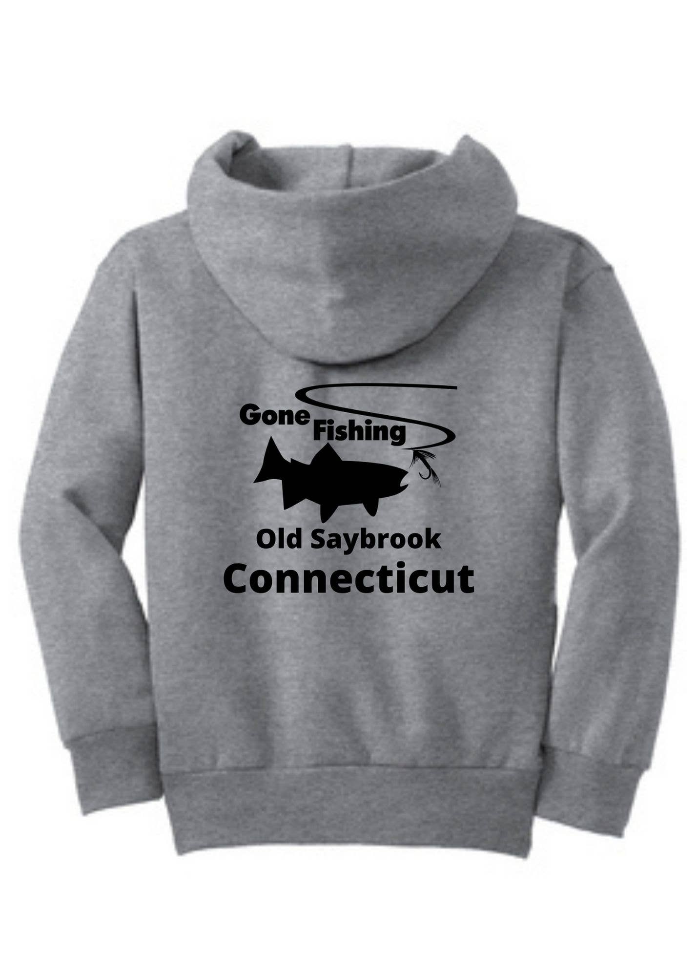 Outdoorable Apparel – wholesale Hoodie – Child – Custom Old Saybrook Zipup Gone Fishing Hoodie1