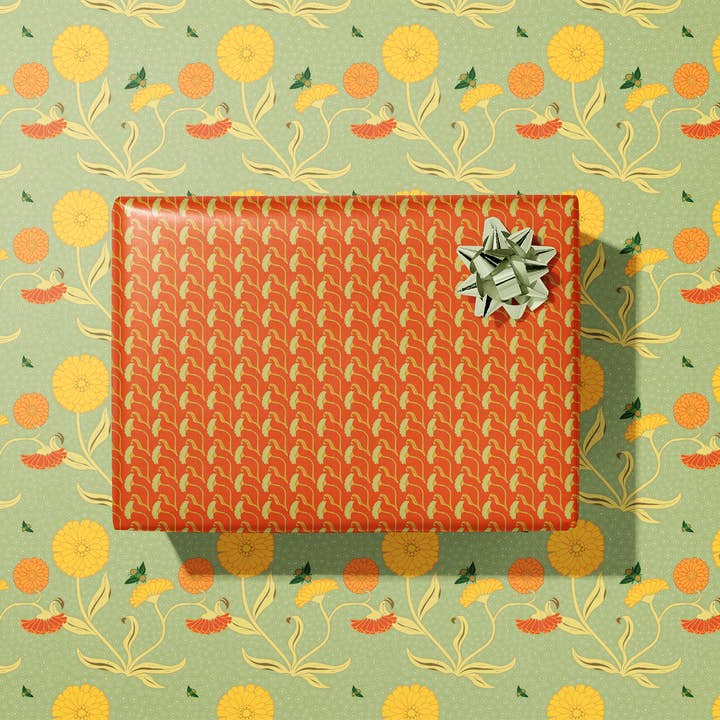 Calendula Gift Wrap Sheet-Double Sided for wholesale by re:mused studio