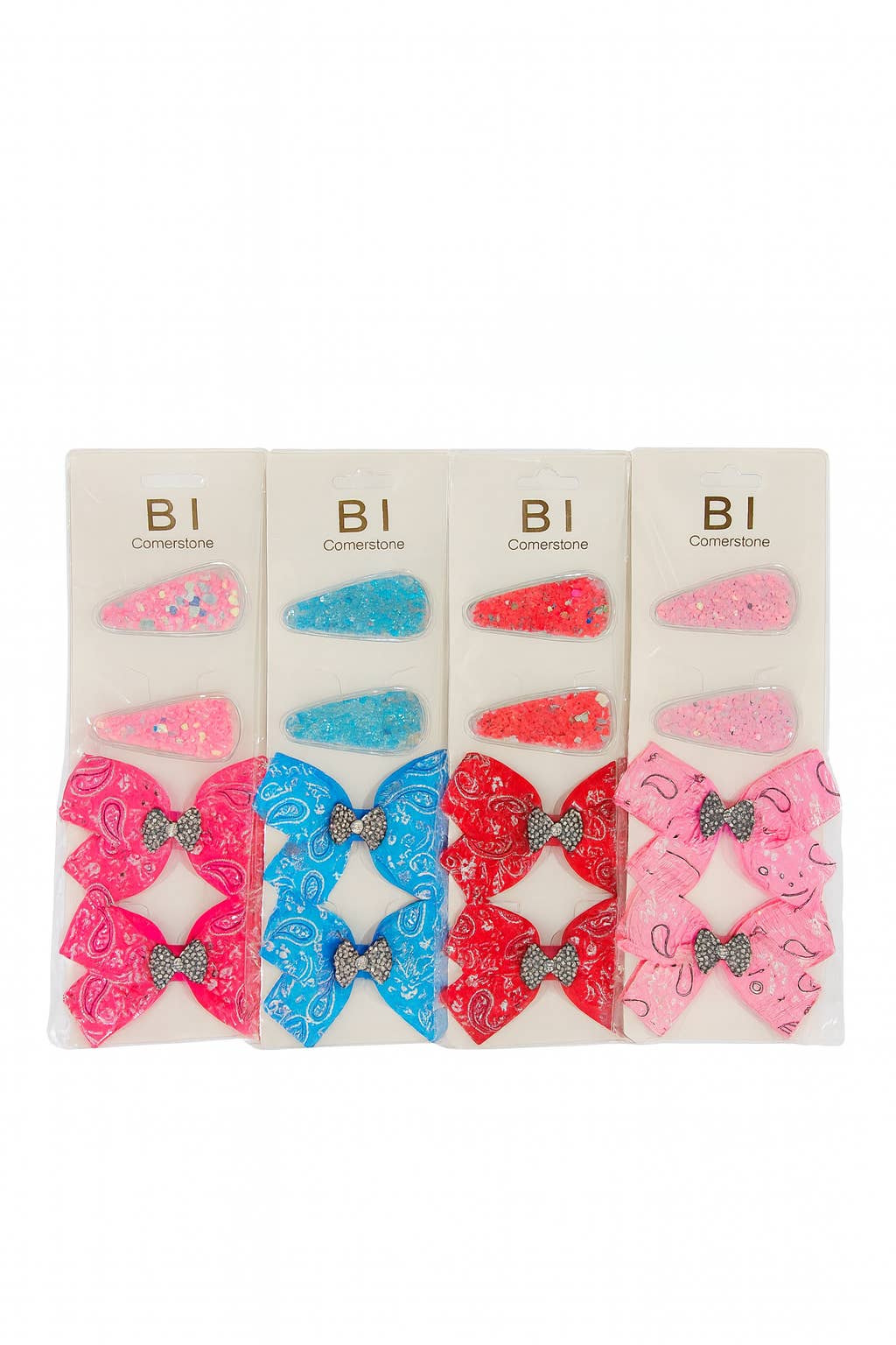 Majestic Wholesale - Wholesale Hair accessories set – kids - Bandana Print Hair Bow & Glitter Clip Set 12CT
