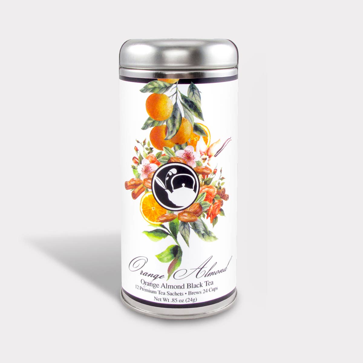 The Tea Can Company - Wholesale Tea Bags - Orange Almond Black Tea - 12 Tea Sachets - Tall Tin