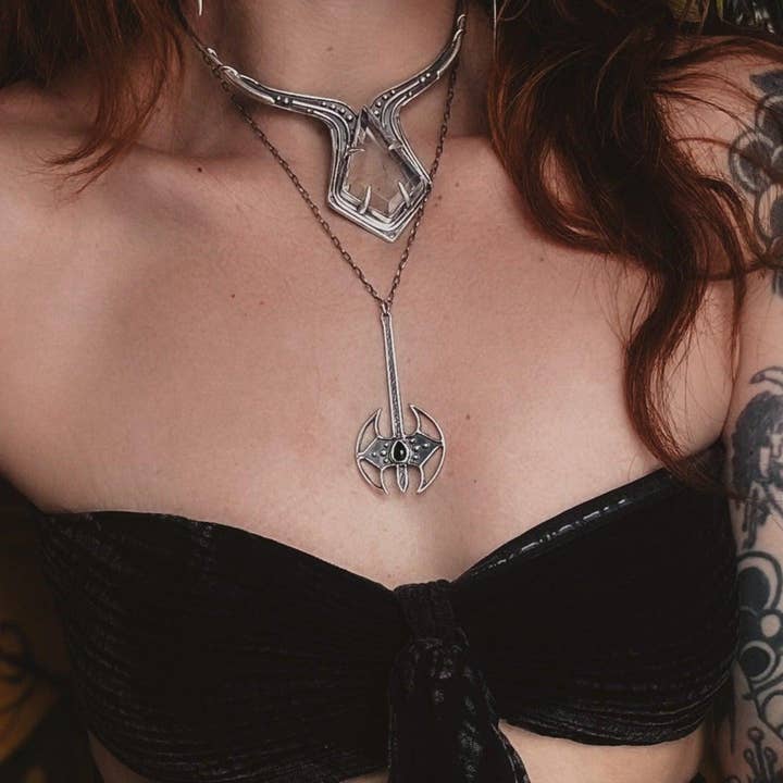 Battle Axe Necklace // onyx for wholesale by Acid Queen Jewelry