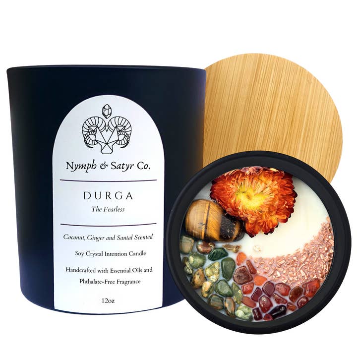 Durga • 12oz Soy Crystal Candle (Black Glass) for wholesale by Nymph & Satyr Co.