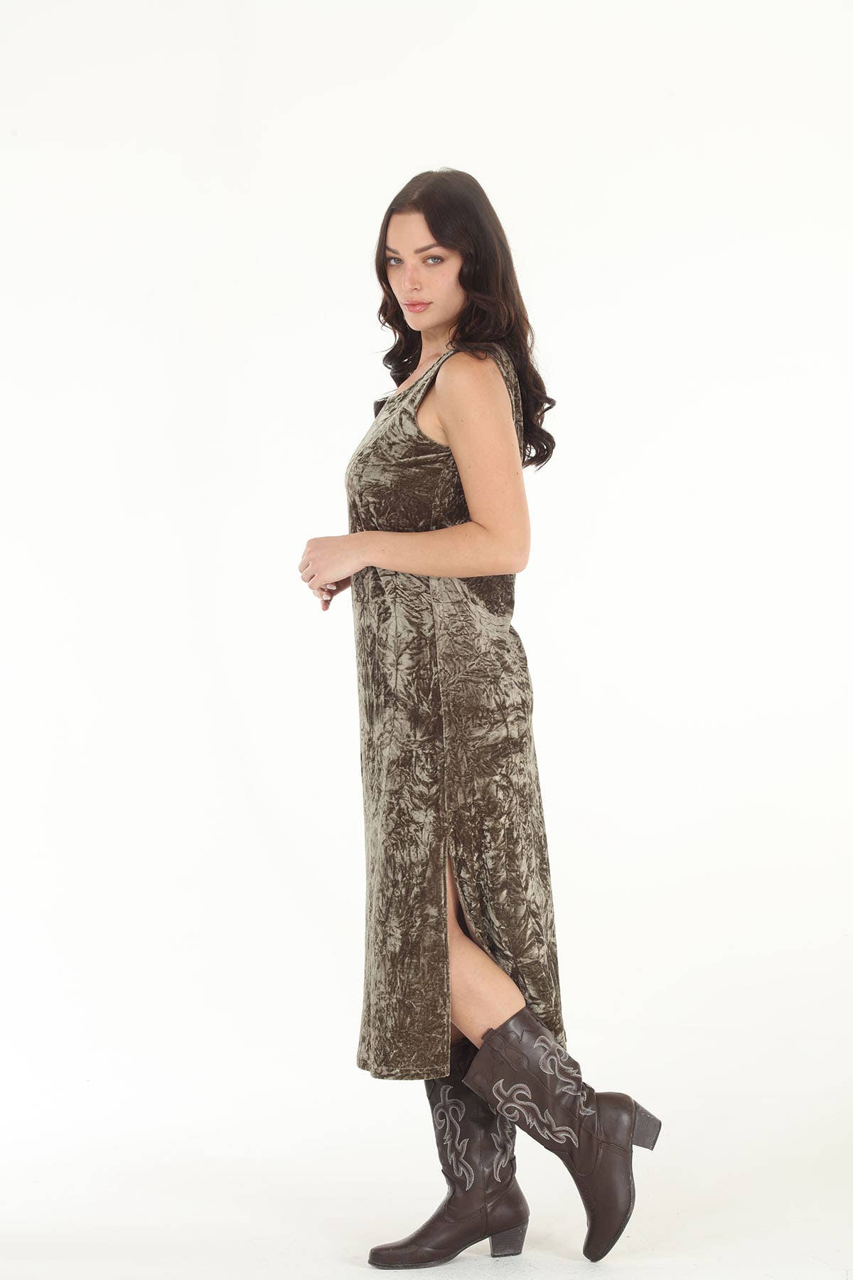 Paparazzi - Wholesale Dress - Women's - 4694-MAD Crushed Velvet Slit Side Tank Dress3