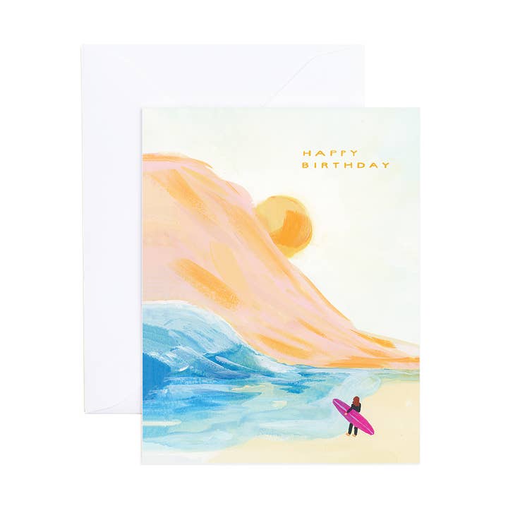 Maya Surf Sunrise Birthday Card for wholesale by Evergreen Summer