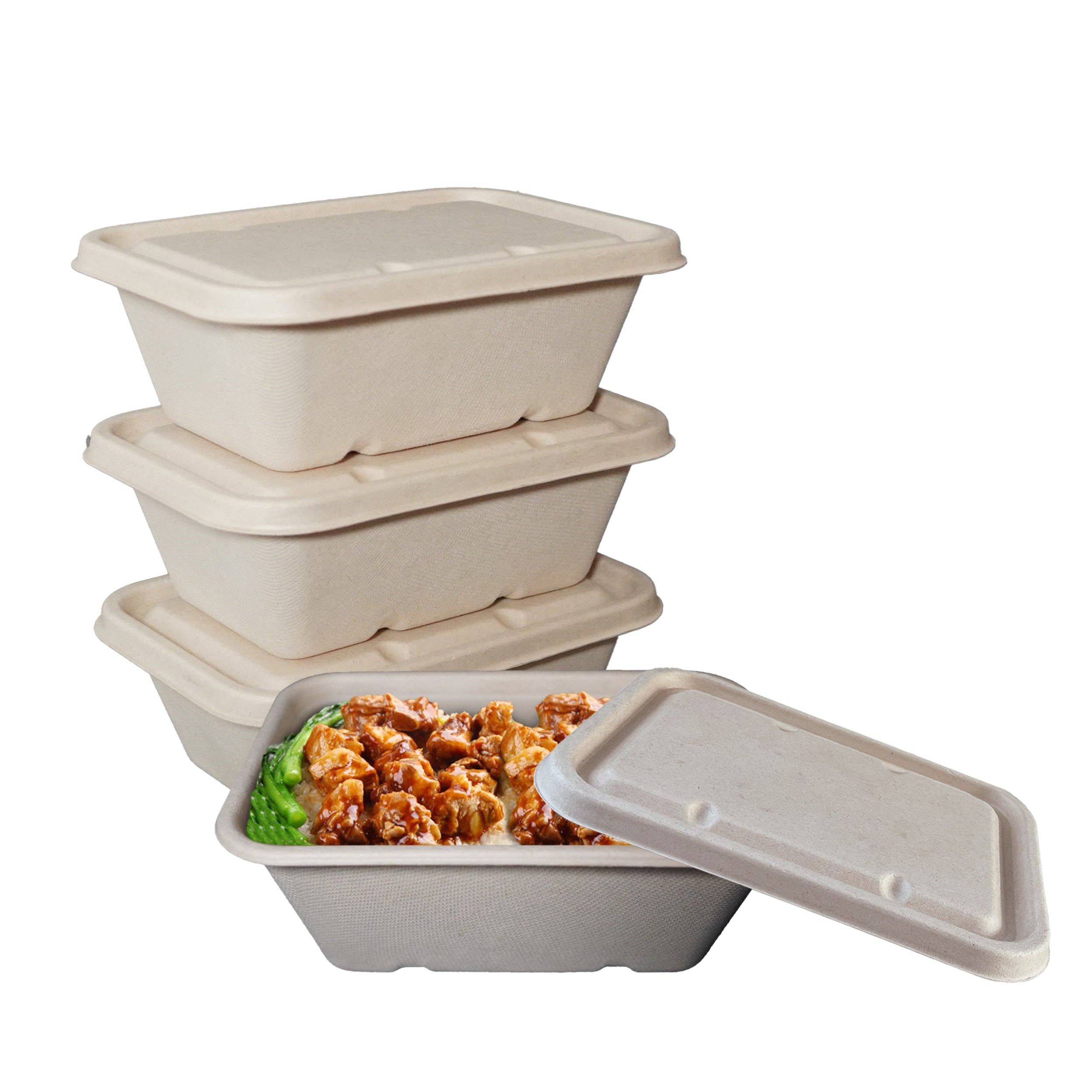 EcoQuality - Wholesale Food storage container - 34oz Sugarcane Fiber Bowl with Sugarcane Lid Compostable Disposable Oblong Food Prep Storage4