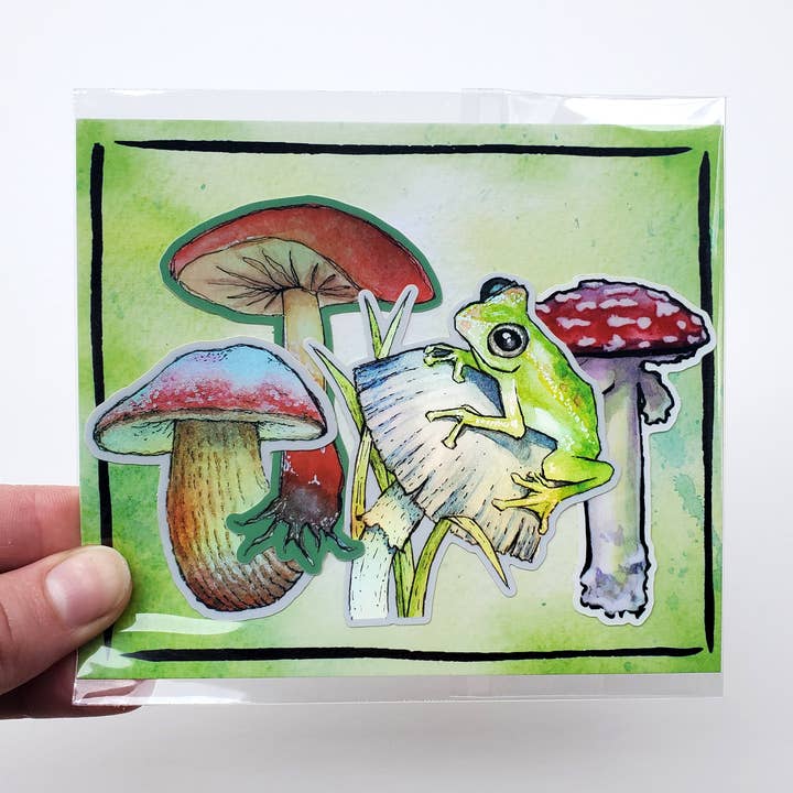 Mushroom Assorted Sticker Pack for wholesale by Art by Trisha Hall