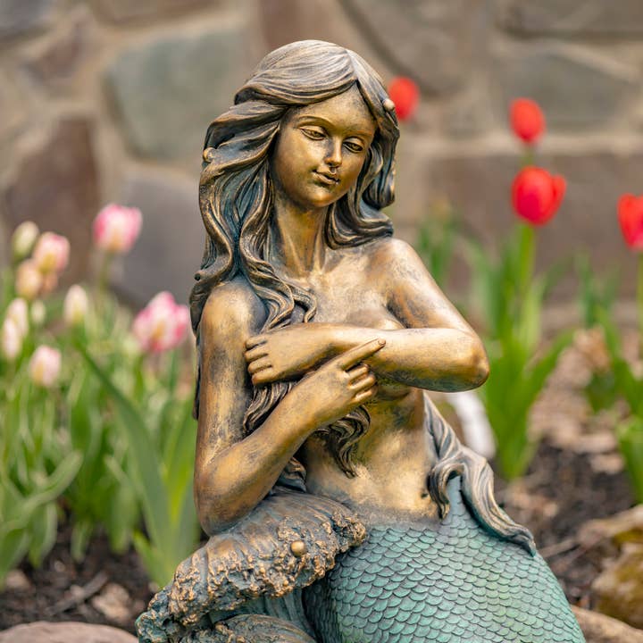 Zaer Ltd. International - Wholesale Outdoor Ornament/Decor - 34" Tall Mermaid Sitting on Rock Garden Statue "Dezlynn"5