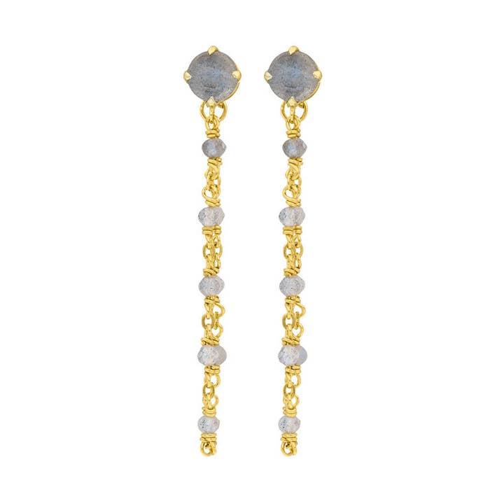 Boucles d'oreilles Flying Gem en labradorite plaquées or jaune 18 carats pour la vente par Leaf Jewelry