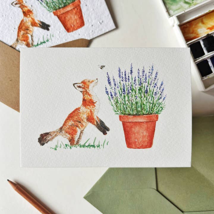 Honey and Incense – wholesale Everyday greeting card – Fox & Lavender Card | Bumbles & Blooms2